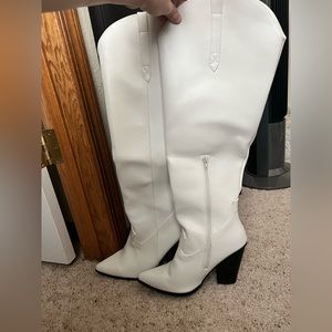 White Faux Leather Cowboy Boots